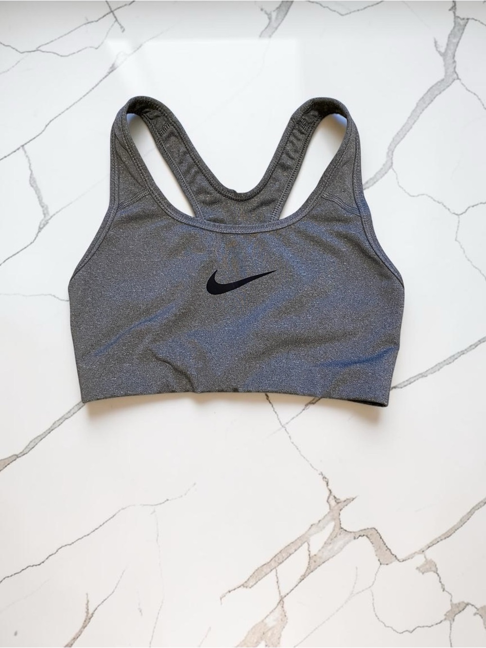 Nike Gray Racerback Sports Bra with Black Swoosh